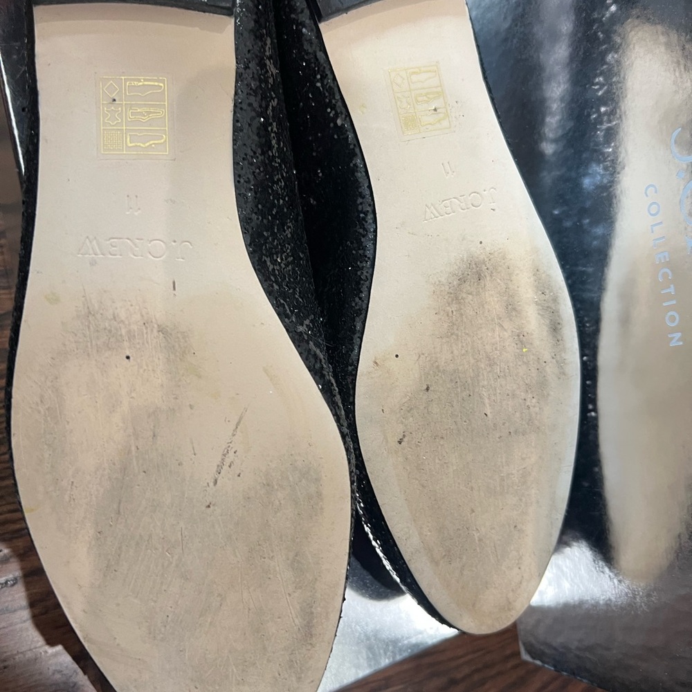 J.Crew Black Glitter Loafer Flats Size 11 Matte Sparkle Smoking Slipper - Picture 5 of 5